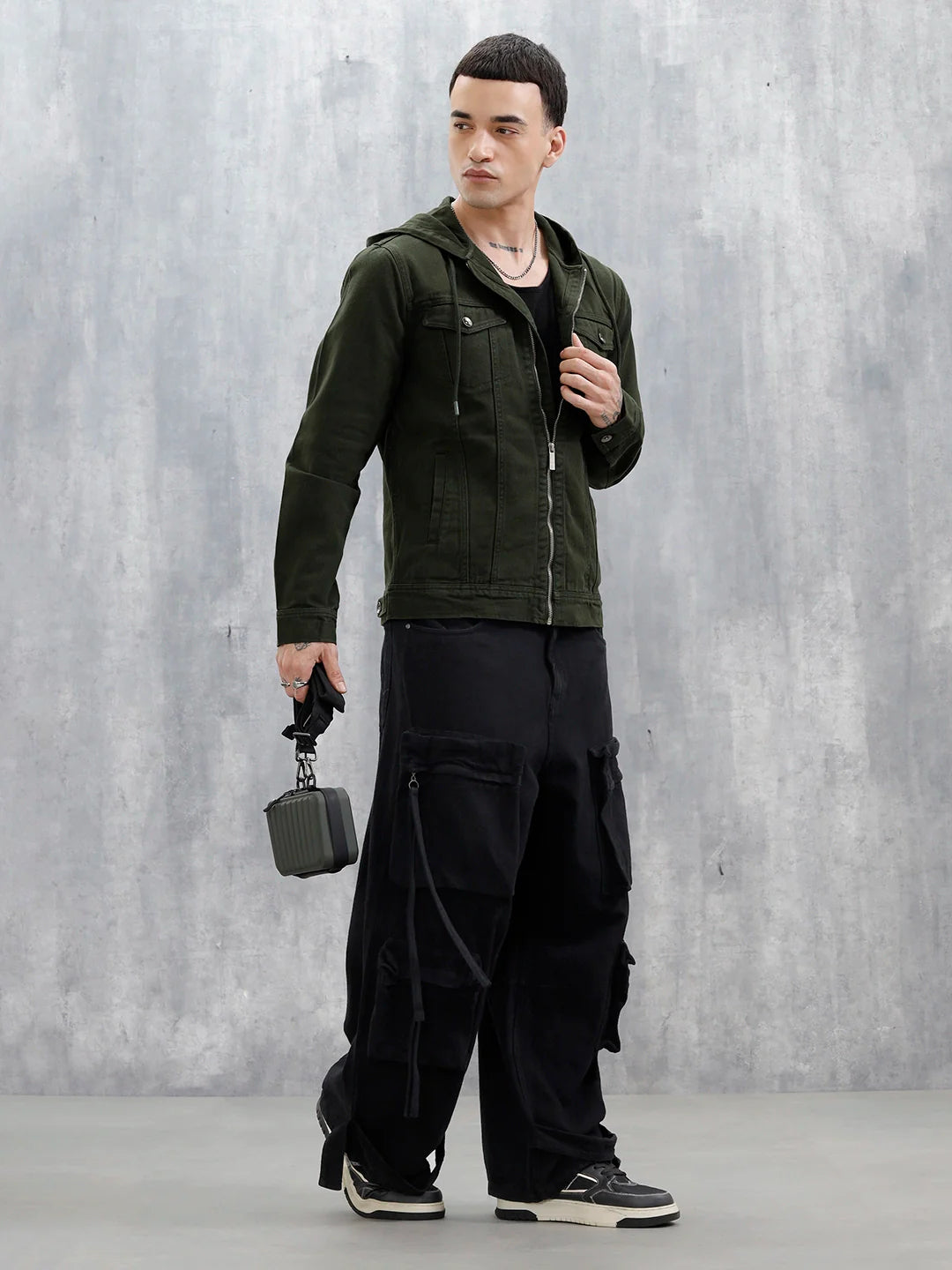 Wrogn Men's Casual Zip-Up Hooded Jacket | Olive