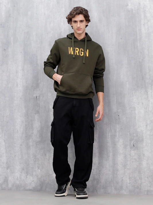 Wrogn Oversized Graphic Hoodie For Men | Olive