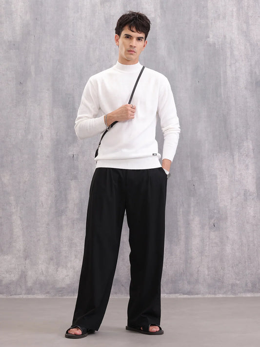 Turtle Neck Full Sleeve T-Shirt | White