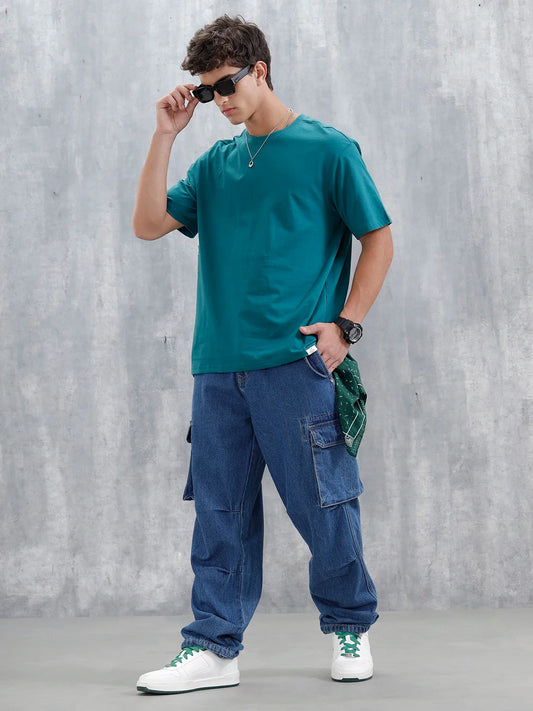 Casual Men Oversized Fit Tee With Graphic | Green