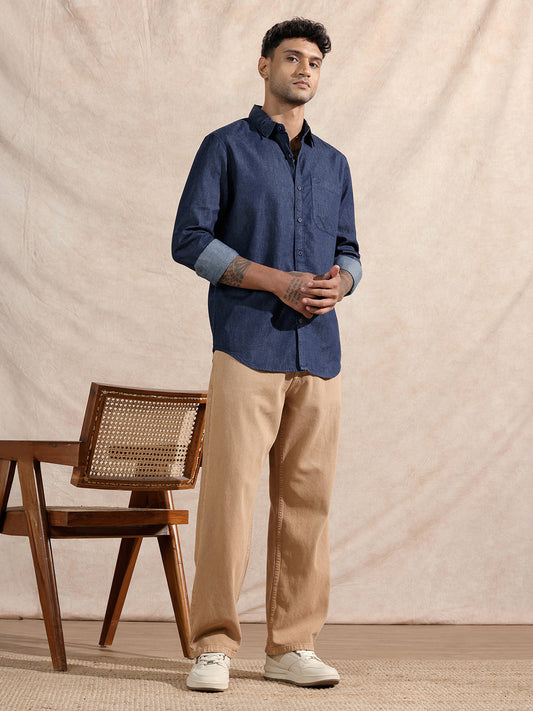 Washed Denim Regular Fit Shirt | Blue