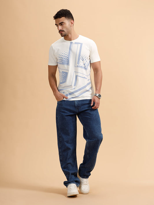 Placement Printed Regular Fit T-Shirt | White