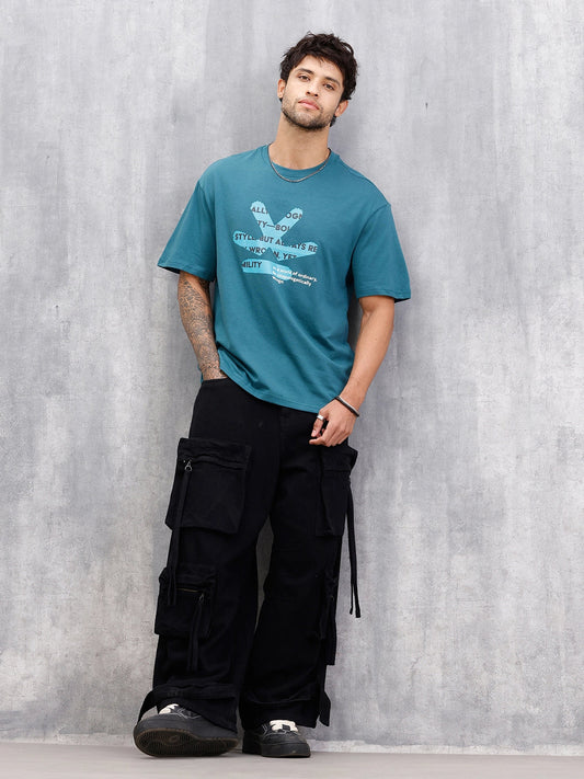 Logo Printed Oversized Fit T-Shirt | Teal