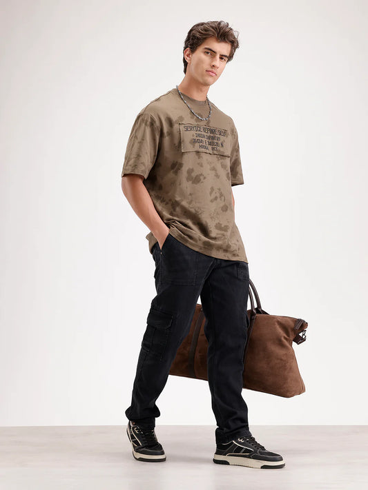 Washed effect tshirt with chest print | Olive