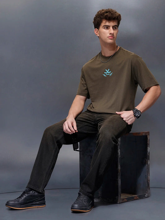 Casual Back Printed Oversized T-Shirt  | Olive