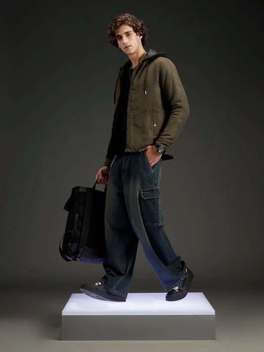 Wrogn Men's Slim Fit Hooded Jacket | Olive