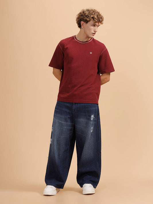 Casual Heavy Fade Baggy Fit Jeans | Dark Blue