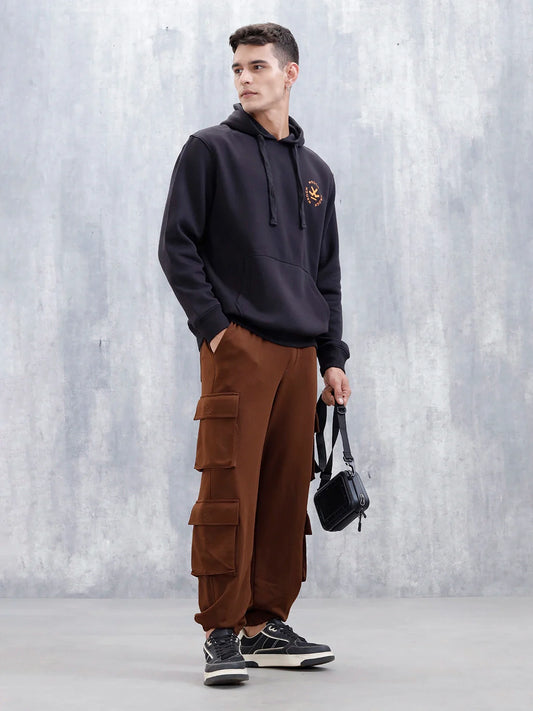 Wrogn Comfort Fit Graphic Hoodie Sweatshirt | Black