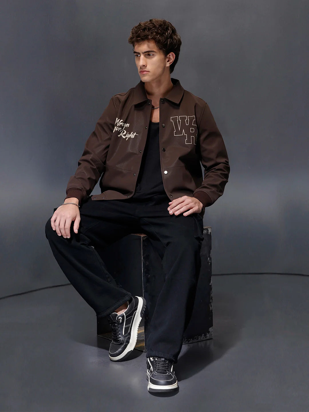 Wrogn Branded Men's Varsity Inspired Jacket  |  Brown
