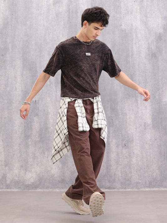 Acid Washed Retro Look Oversized Fit T-Shirt With Branding | Black