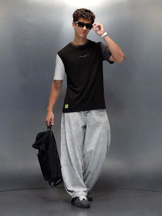 Men's casual colourblock regualr fit t-shirt | Black