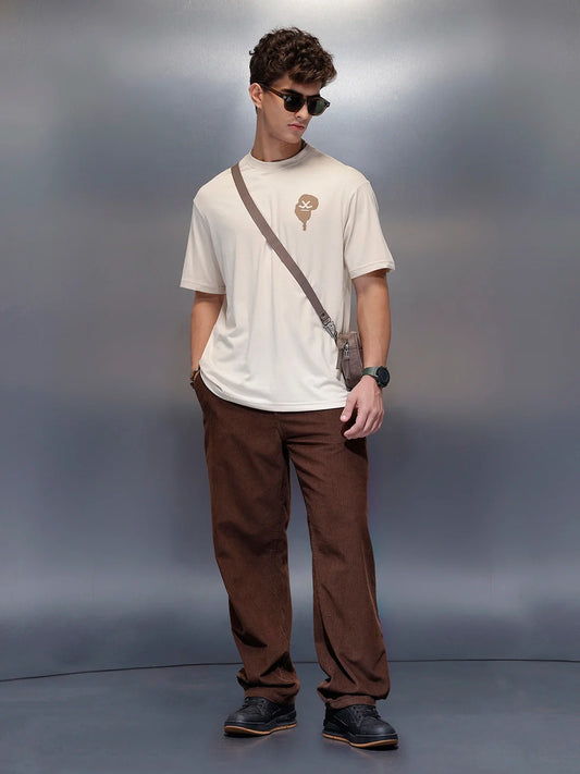 Casual Back Printed Oversized T-Shirt  | Beige