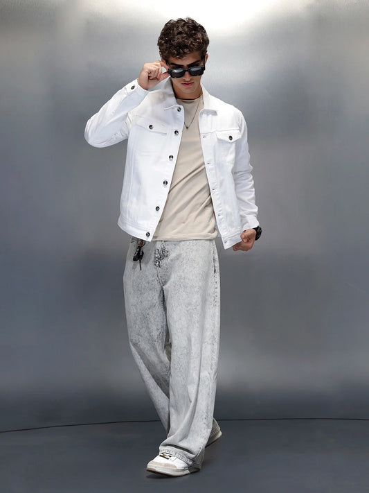 Wrogn Men’s Classic Slim Fit Denim Jacket | White