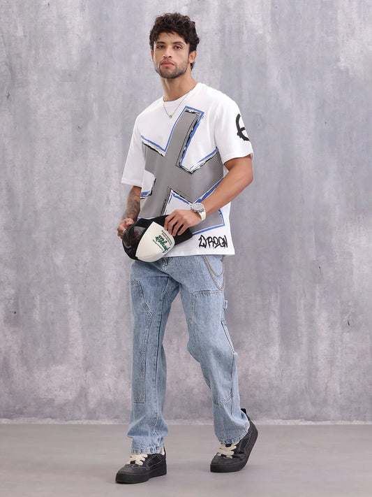 Grafitti Inspired Logo Placement Print Oversized Fit T-Shirt | White