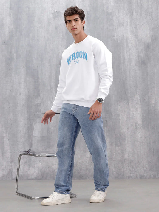 Wrogn Graphic Printed Comfort Fit Sweatshirt | Ecru Melange