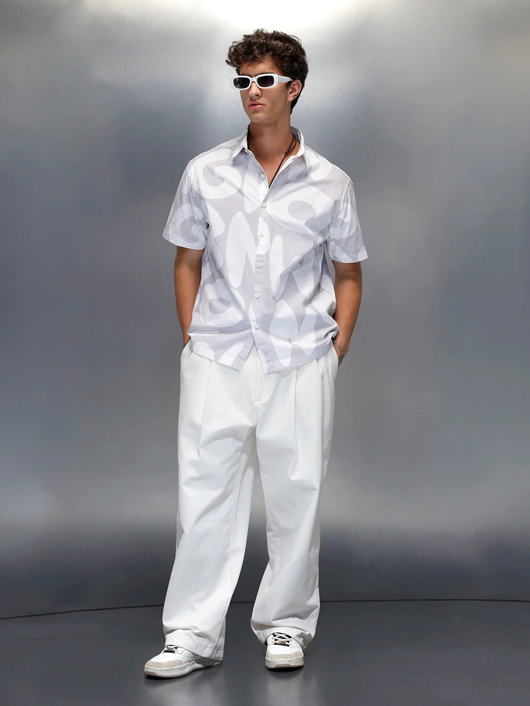 Wrogn Typography All-Over-Printed Shirt | Grey