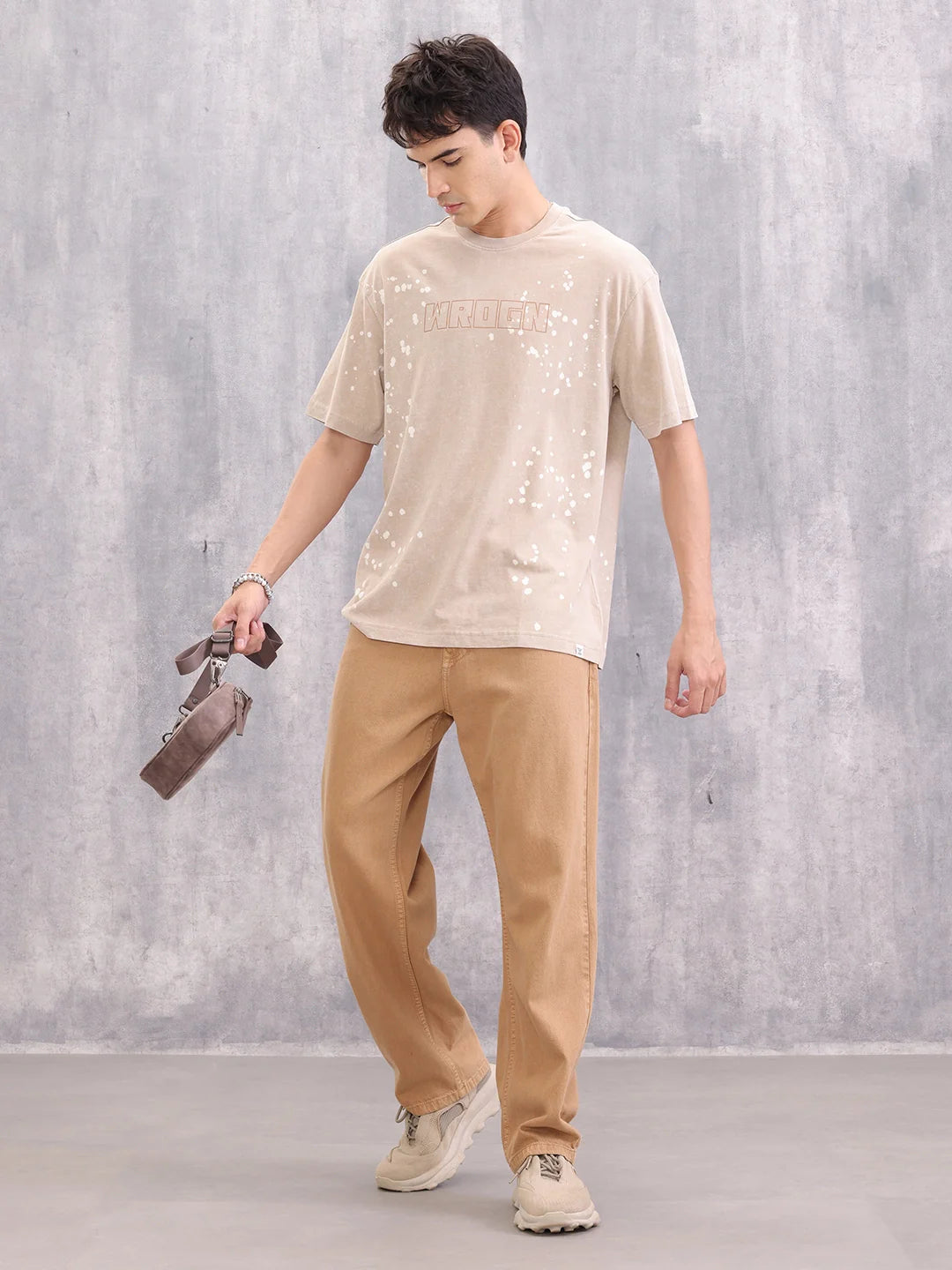 Retro Washed Effect Oversized Fit T-shirt | Beige