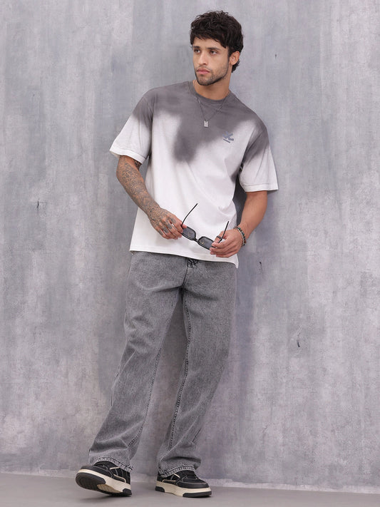 Grey Ombre Fade T-Shirt – Casual Streetwear Style | White