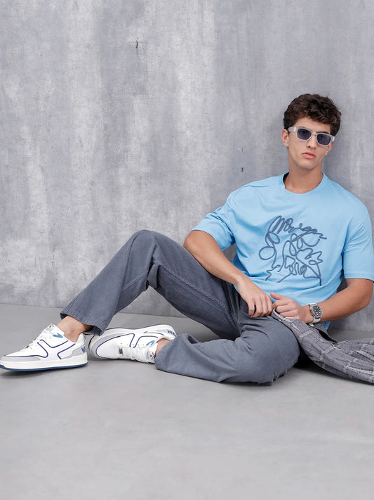 Casual Men Oversized Fit Tee With Cord Detailing | Blue
