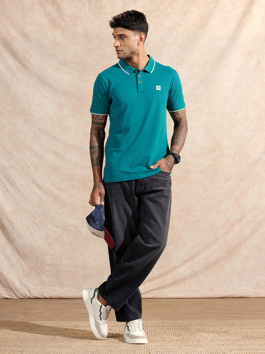 Solid Slim Fit Polo T-Shirt | Teal