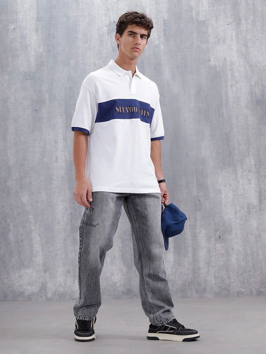 Casual Men Sporty Look Oversized Fit Tee With Print | White