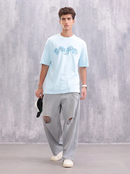 Dice Inspired Graphic Printed Oversized Fit T-shirt | Light Blue