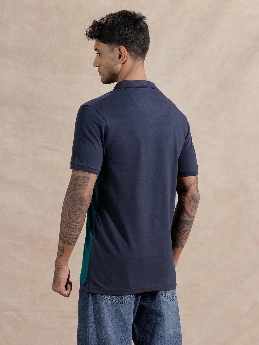 Colour Blocked Polo T-Shirt | Navy & Teal