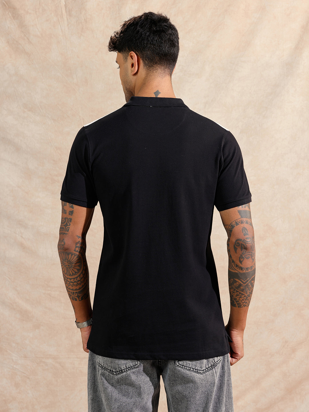 Colour Blocked Polo T-Shirt | Black