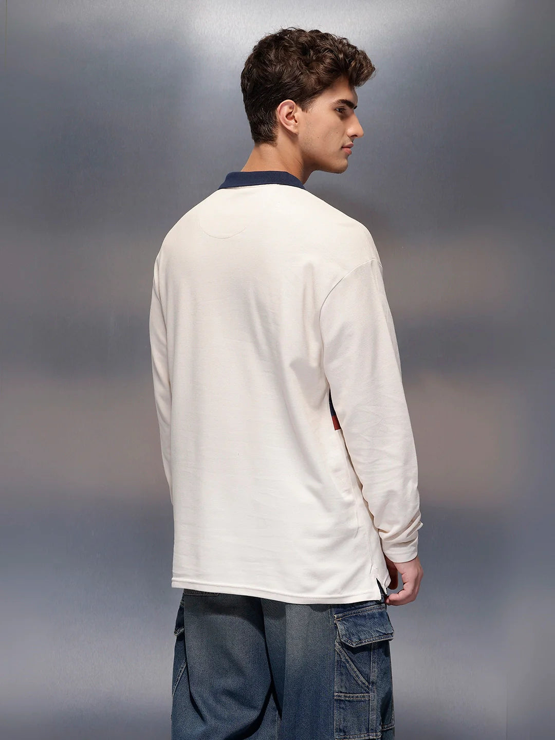 Classic Oversized Full Sleeves Polo T-Shirt  | Beige