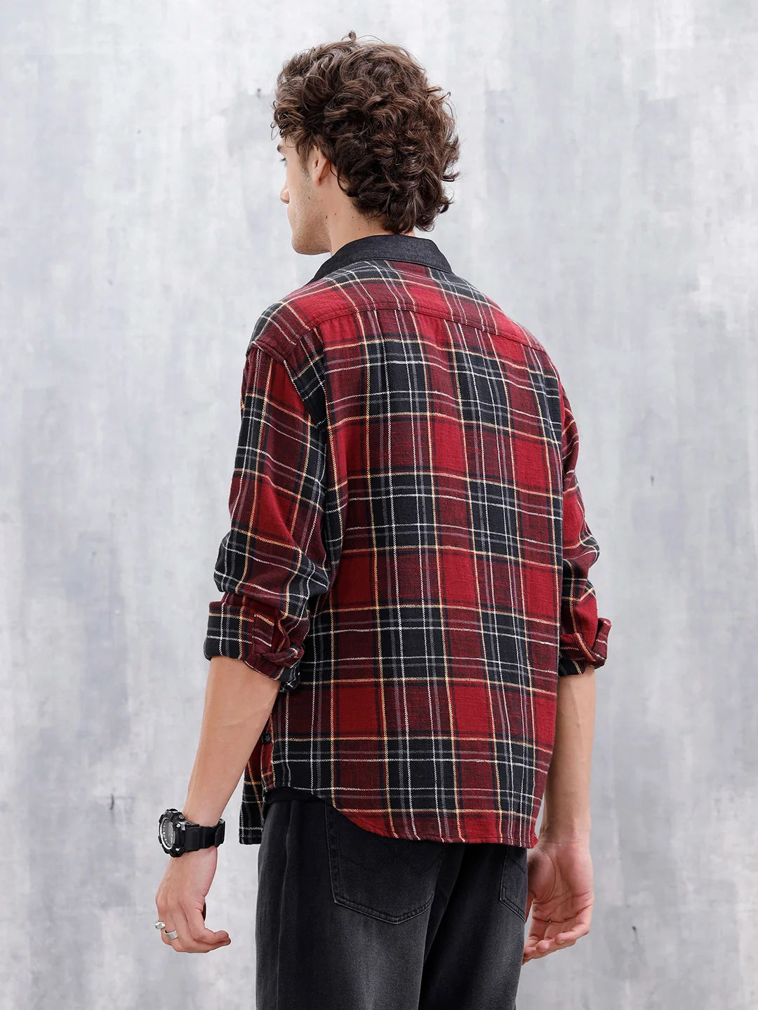 Casual Oversized Fit Checkered Pattern Shirt | Red