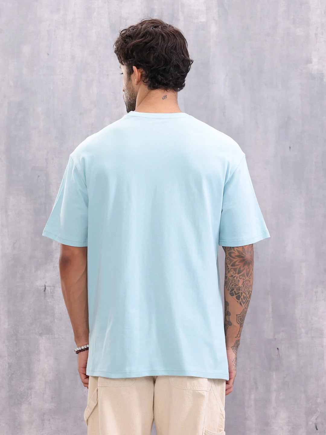 Retro Inspired Graphic Printed Oversized Fit T-shirt | Light Blue