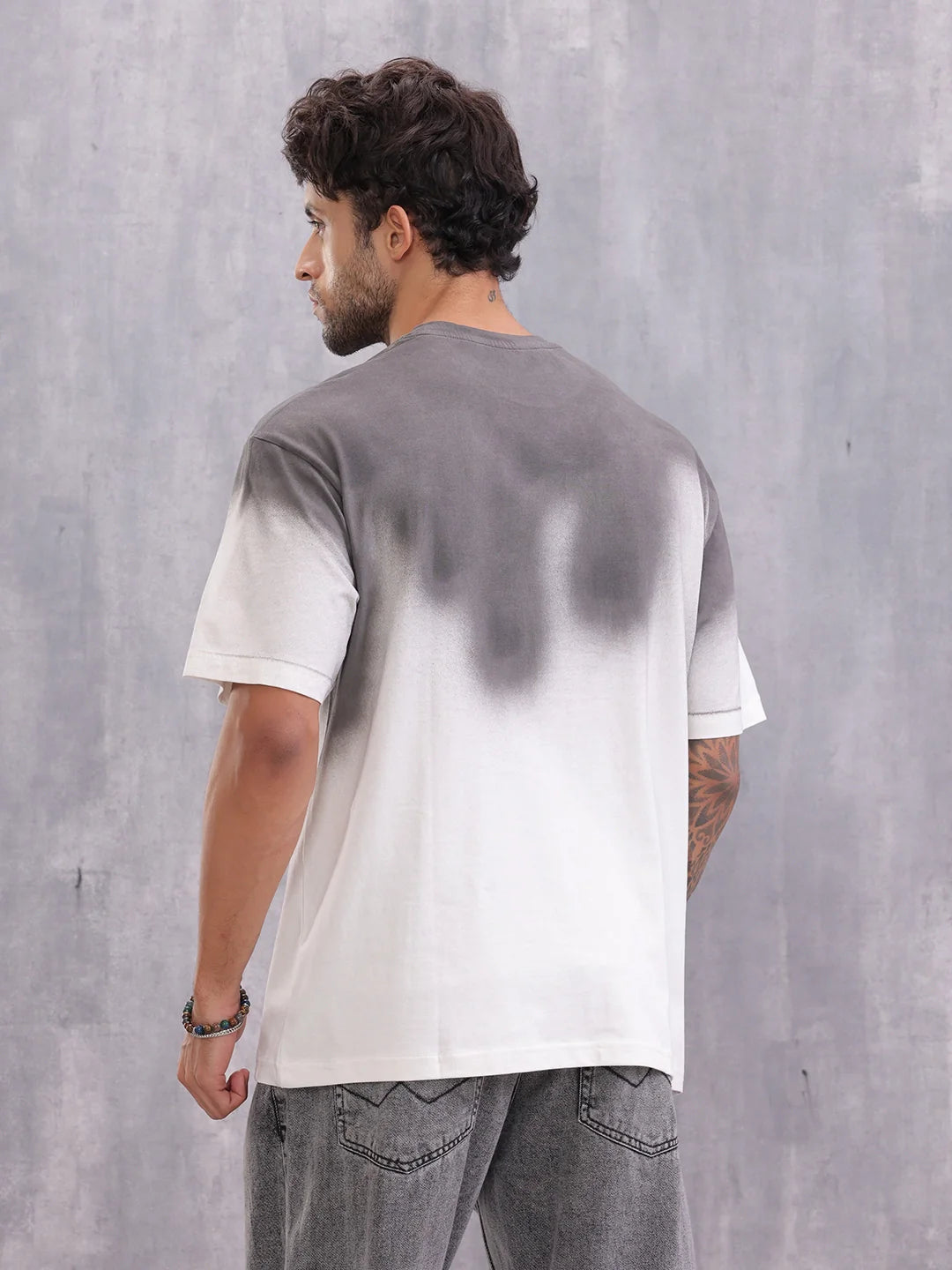 Grey Ombre Fade T-Shirt – Casual Streetwear Style | White
