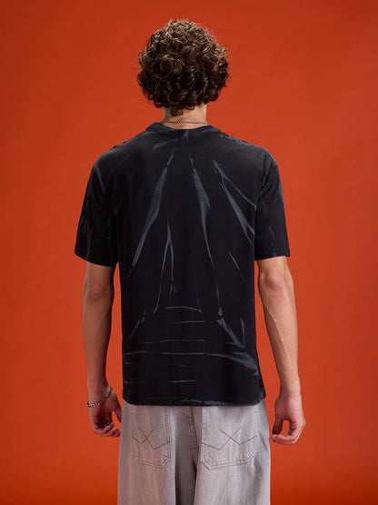 Grunge Look Oversized Fit T-shirt With Hd Logo Print | Black
