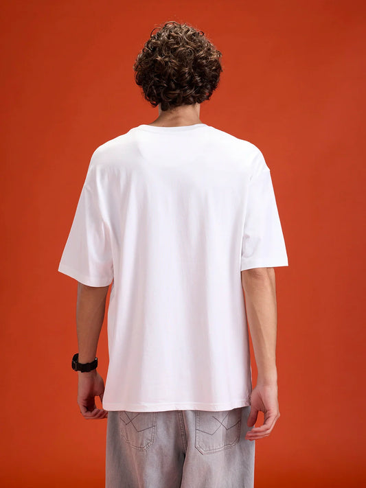 Men's casual graphic print oversize t-shirt  | White