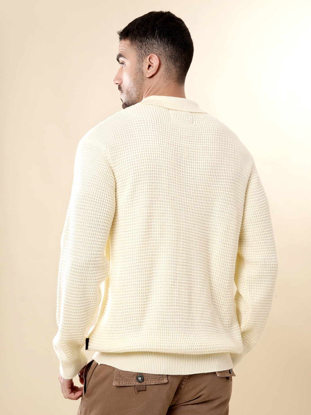 Beige Knit Polo Neck Sweater
