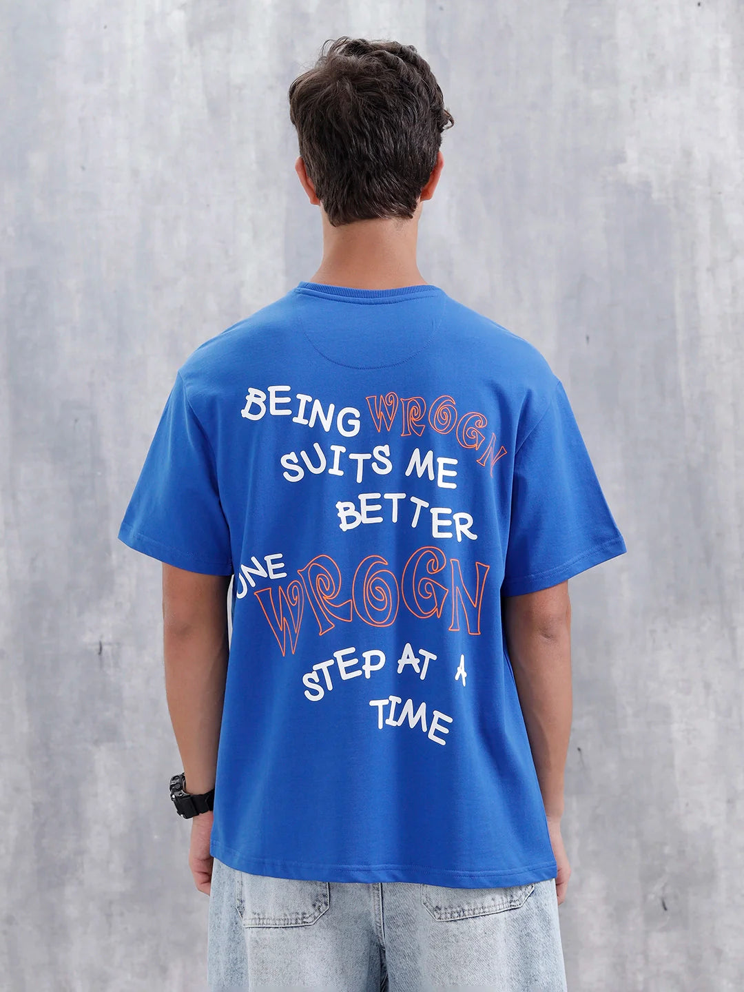 Casual Men Oversized Fit Tee With Graphic | Blue