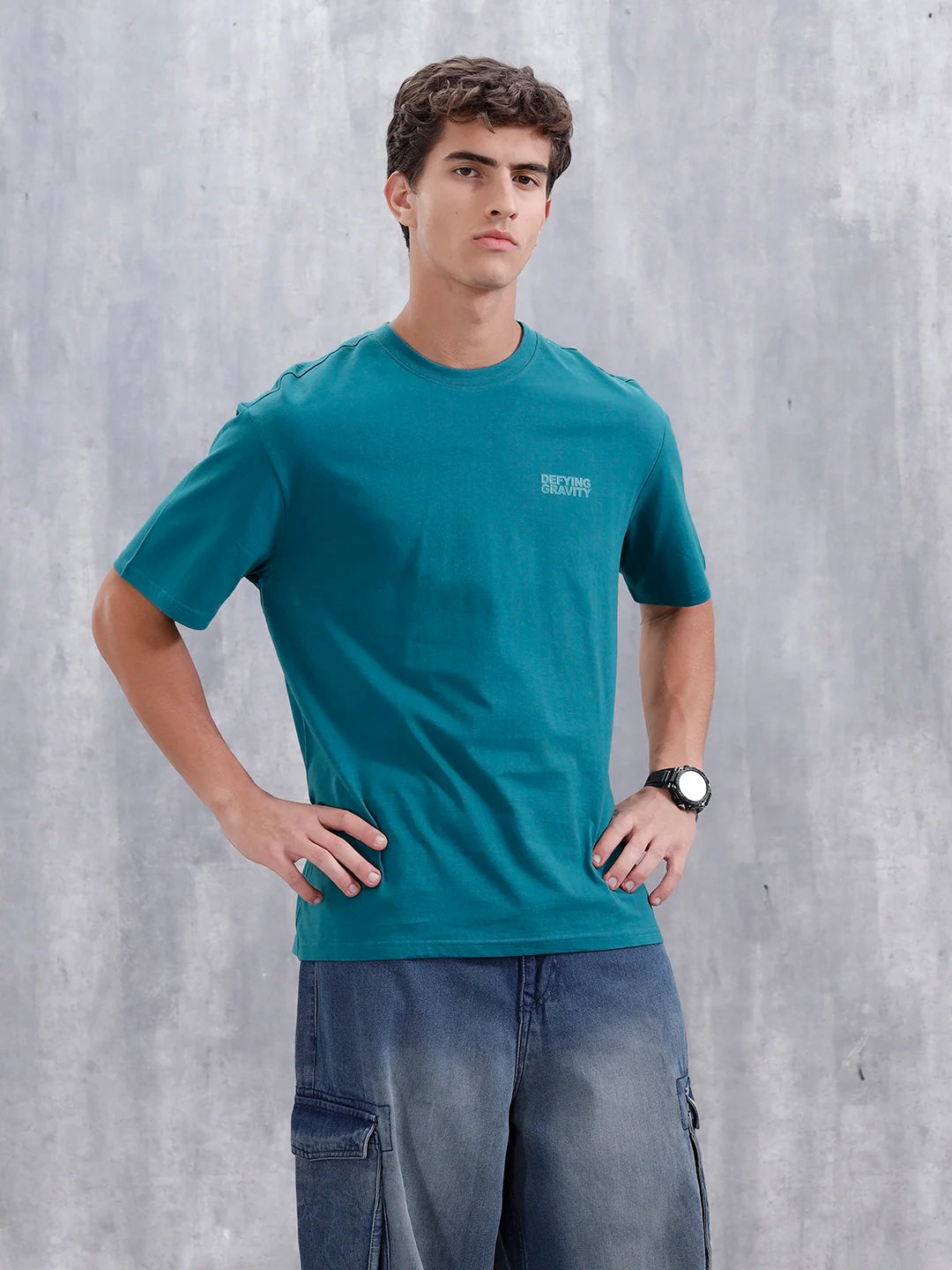 Casual Men Oversized Fit Tee With Graphic | Green