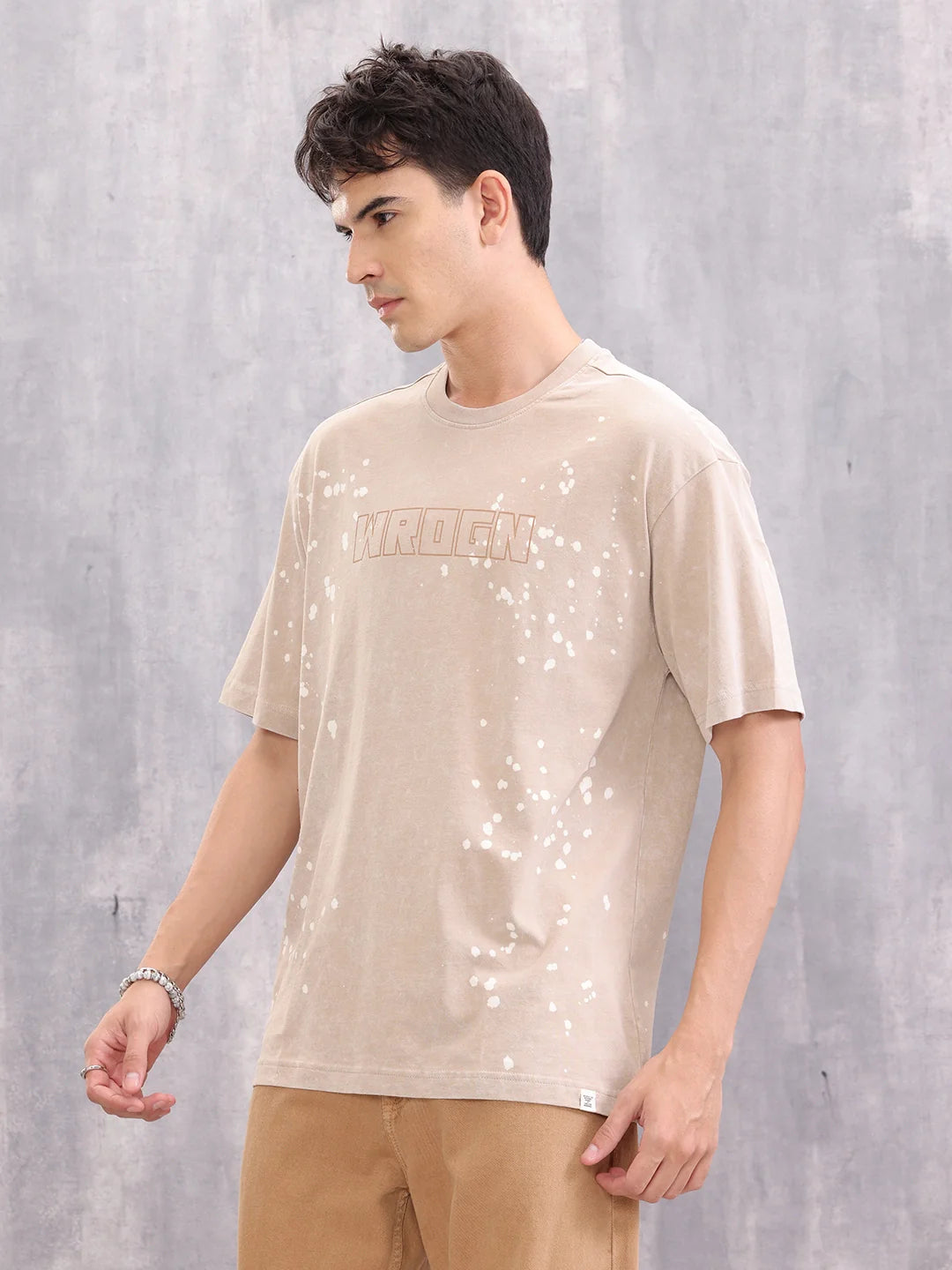 Retro Washed Effect Oversized Fit T-shirt | Beige