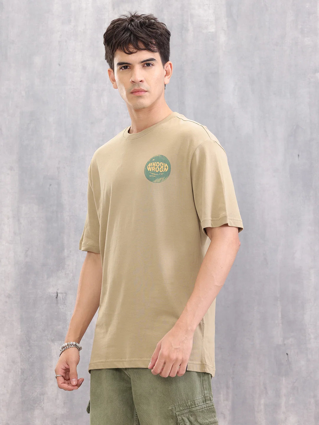 Graphic Printed Oversized Fit T-shirt | Khaki