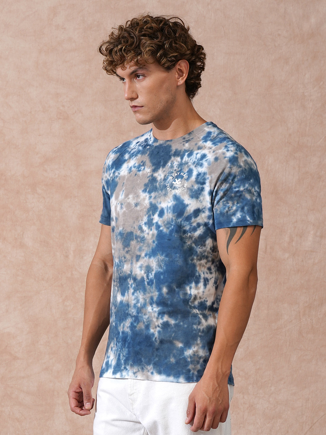 Washed Tie Dye Slim Fit T-Shirt | Blue