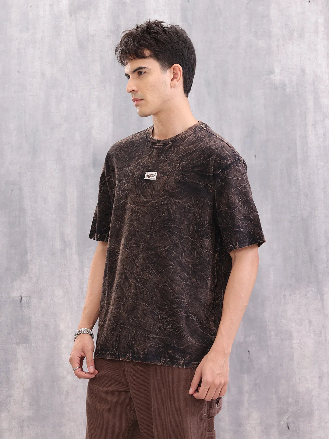 Acid Washed Retro Look Oversized Fit T-Shirt With Branding | Black