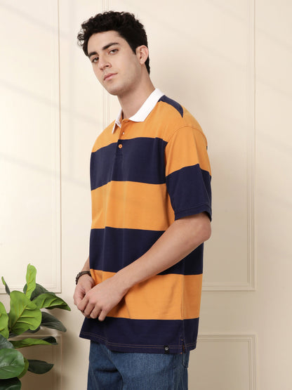 Bold Stripes Oversized Polo T-Shirt