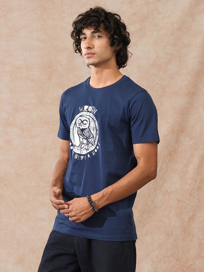 Foil Printed Slim Fit T-Shirt  | Navy Blue