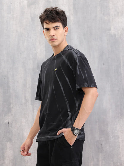 Grunge Look Oversized Fit T-shirt With Hd Logo Print | Black