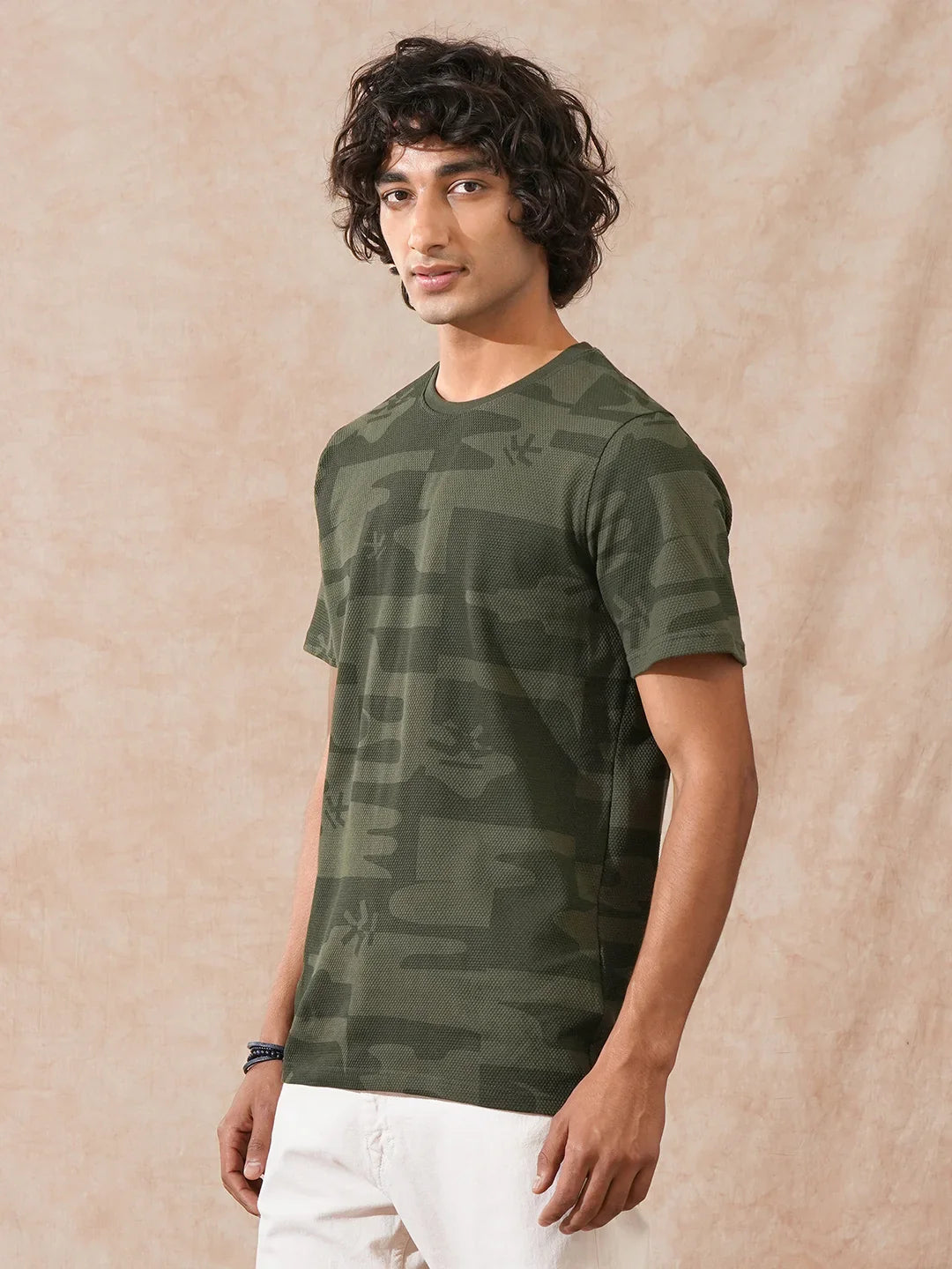 Popcorn Textured AOP T-Shirt | Olive