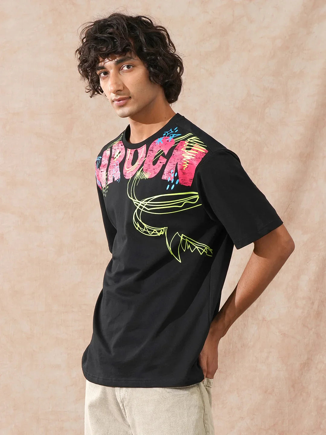 Heavy GSM Placement Printed T-Shirt | Black