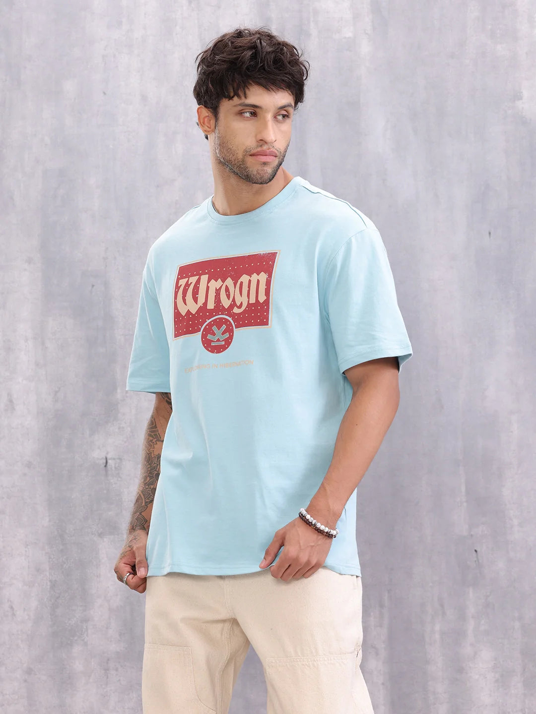 Retro Inspired Graphic Printed Oversized Fit T-shirt | Light Blue