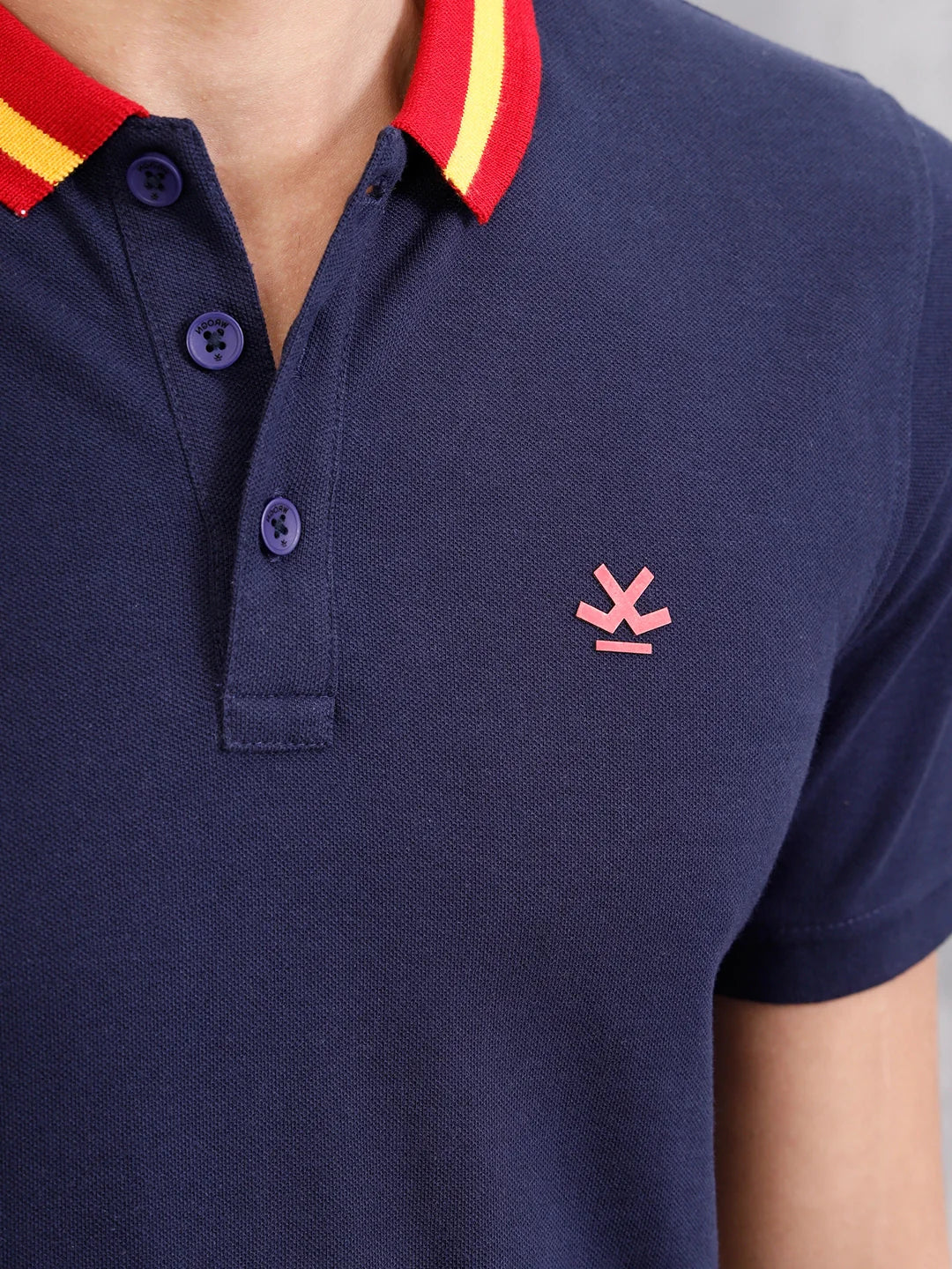 Solid Contrast Collar Polo T-Shirt  | Navy Blue