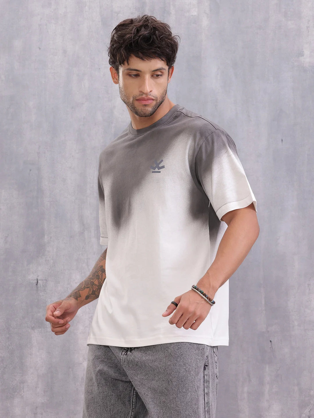 Grey Ombre Fade T-Shirt – Casual Streetwear Style | White