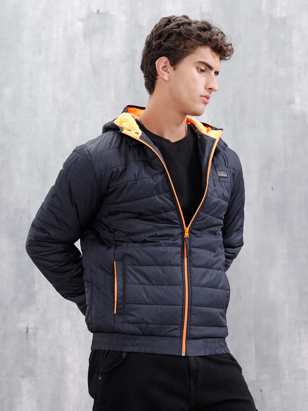 Casual Regular Fit Puffer Jacket | Black